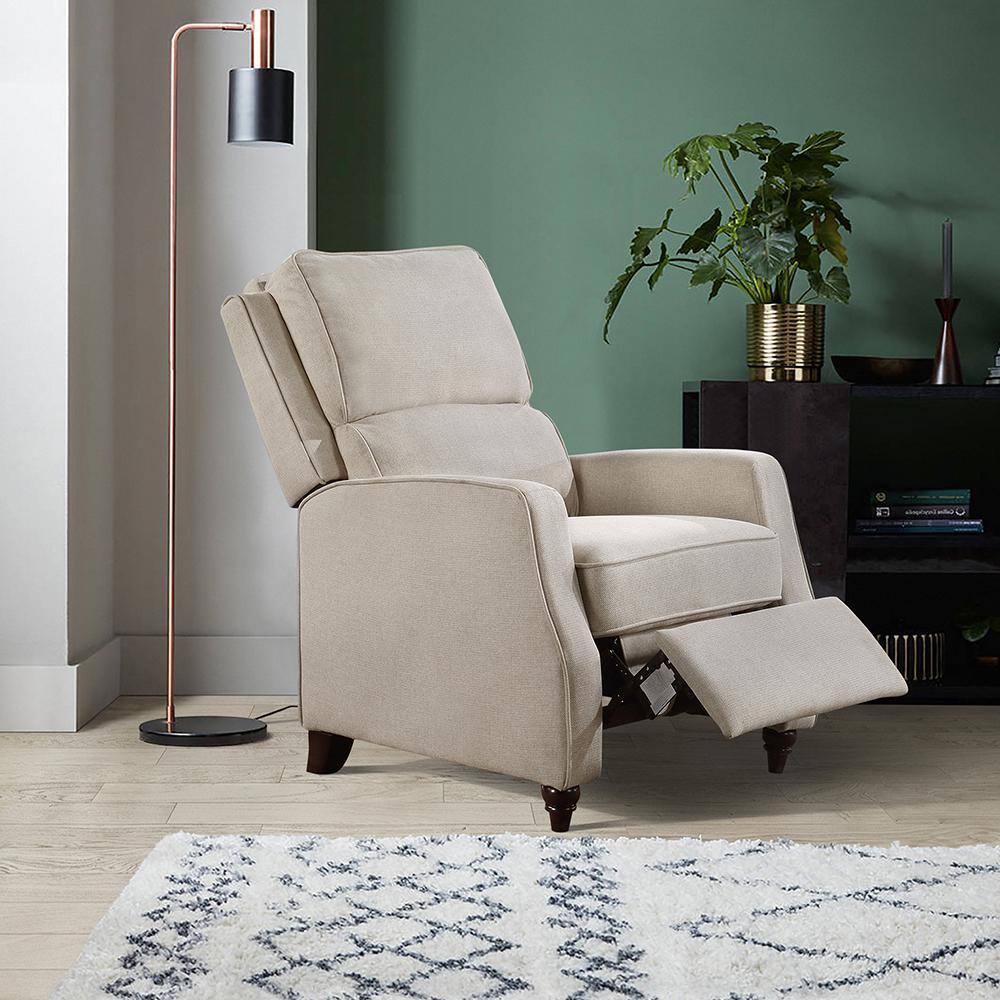 Lexicon Loveland Upholstered Fabric Push Back Recliner in Beige