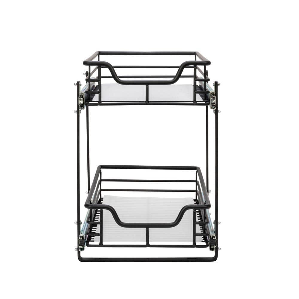 Glidez Multipurpose Paint-Finished Steel Pull-Out/Slide-Out Storage Organizer with Plastic Liners - 2-Tier Dual-Slide Design - Black