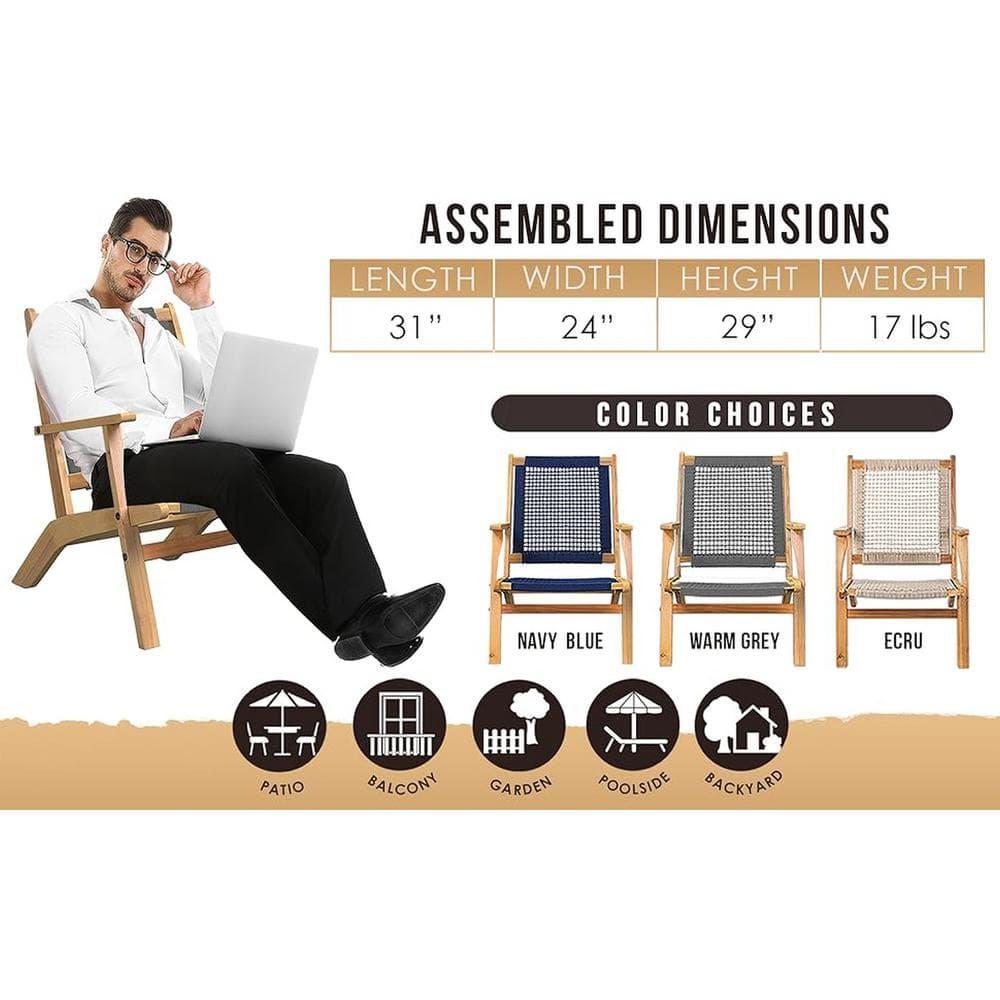 Balkene Home Patio Sense Vega Natural Stain Chair ,Acacia Wood Construction ,Woven Web Seat- Navy Blue Cording