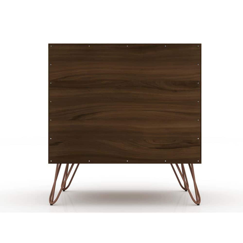 2.0 Rockefeller Nightstand Brown - Manhattan Comfort: Modern Bedside Table with Metal Legs & Storage