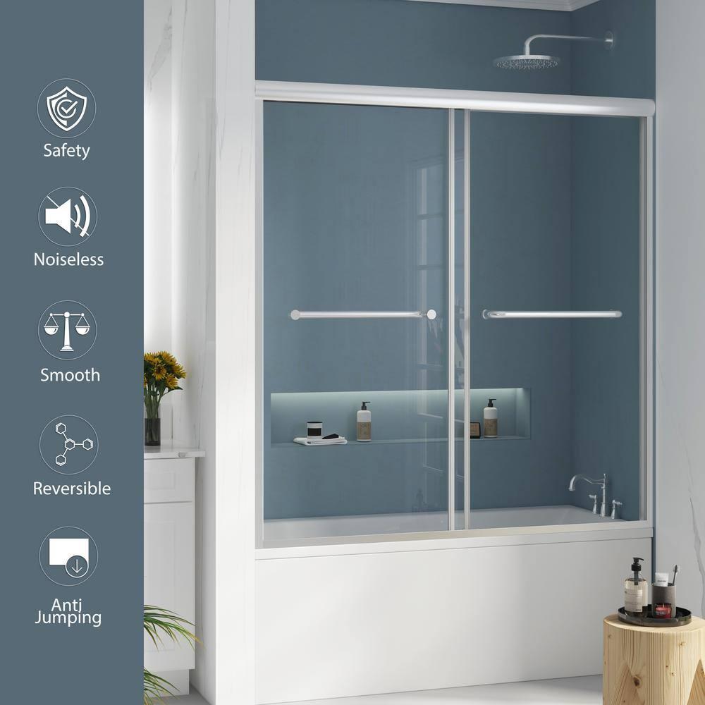 Jraty 57-60'' W x 62'' H Double Sliding Tub Door with Clear Tempered Glass