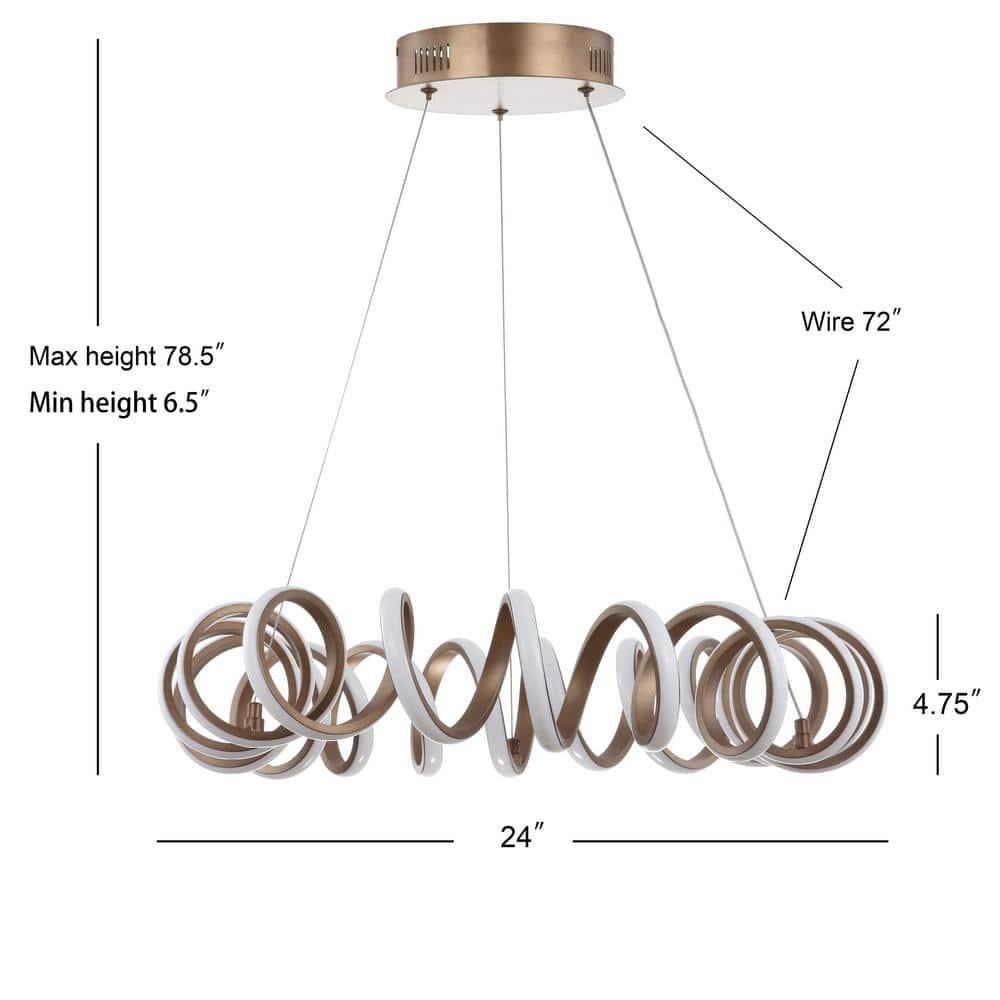 Cursive 24" Adjustable Spiral Integrated LED Metal Chandelier Ceiling Light, Coffee