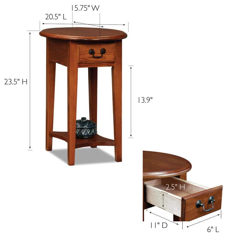 Leick Home 9042-MED One Drawer Oval Side Table with Shelf, Medium Oak