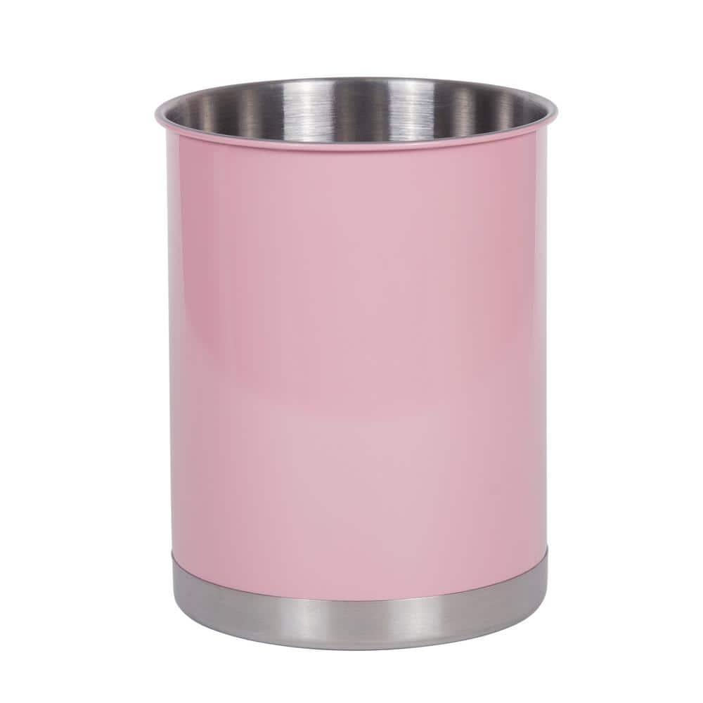 Creative Home Stainless Steel Tool Crock Utensil Holder, 5" x 5 "x 6.25", Pink