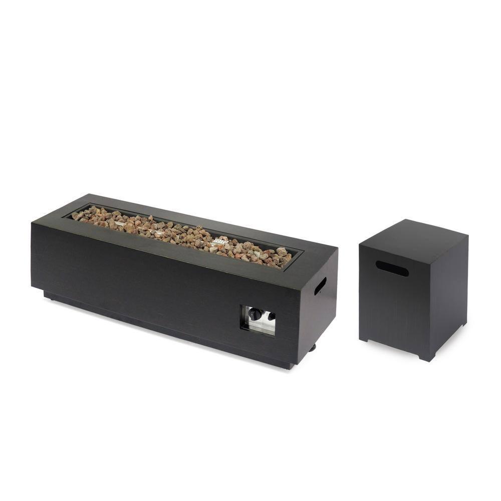 Noble House Wellington Rectangular Fire Pit with Tank Holder in Brushed Brown