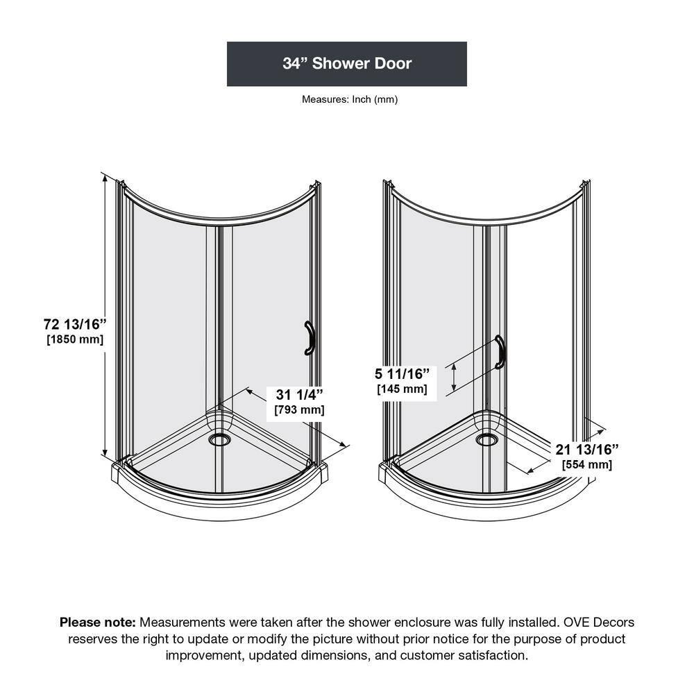Ove Decors Breeze_34_withouth_walls OVE Decors Breeze Premium 35 in. Framed Round Shower Kit w/ Clear Glass, Base in Chrome Finish
