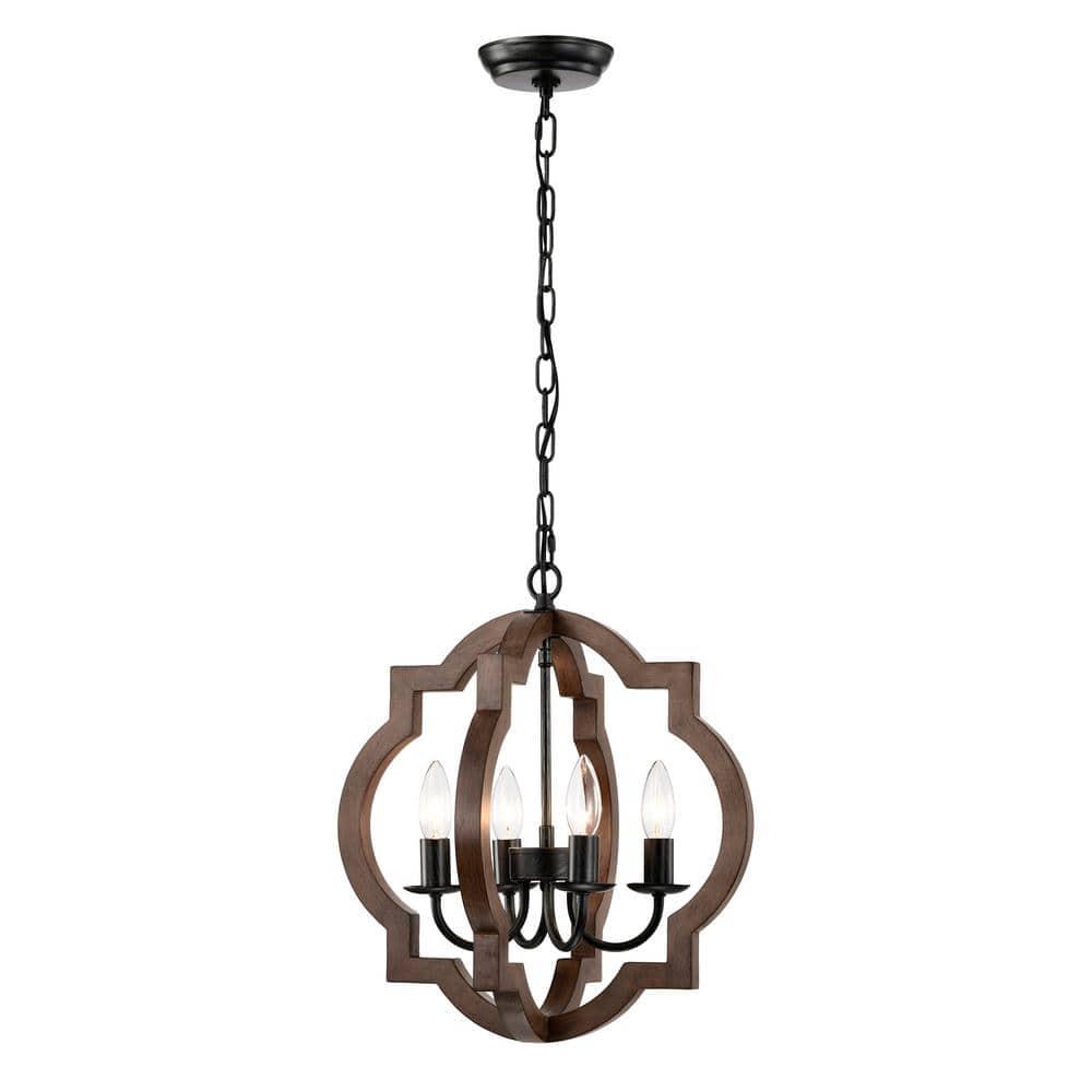 The Lighting Store Adoncia 4-light Brown Natural Wood and Antique Black Metal Chandelier - Brown Natural Wood and Antique Black