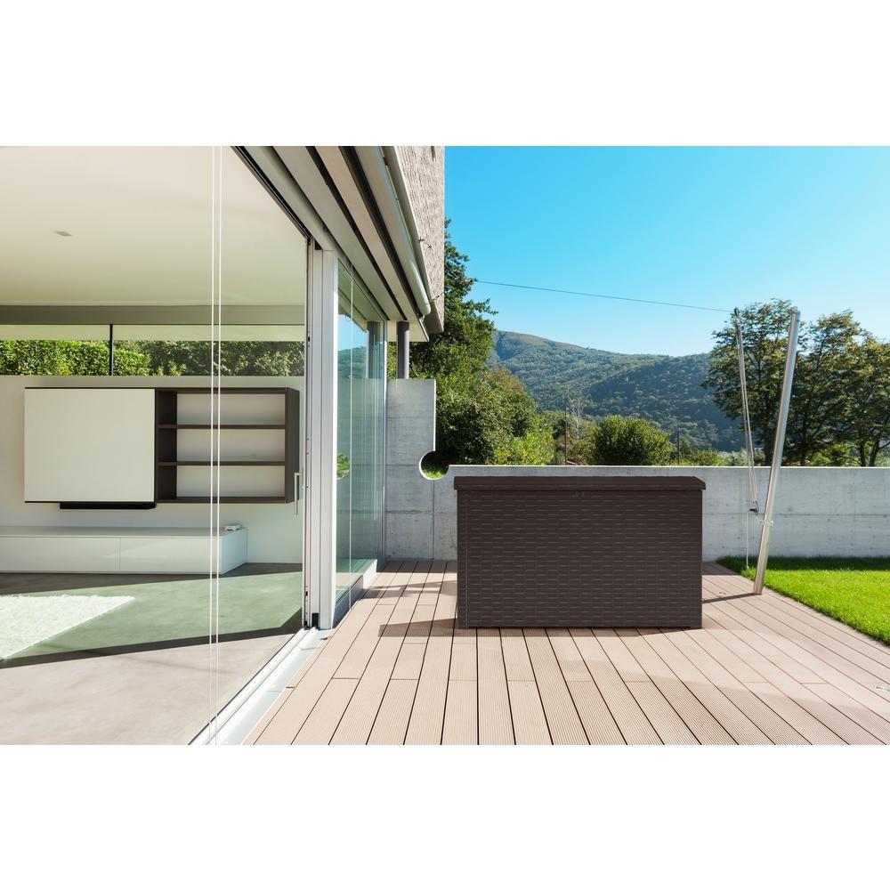 Java 230Gal Oversized Wicker-Resin Deck Box with Lockable Lid - Brown