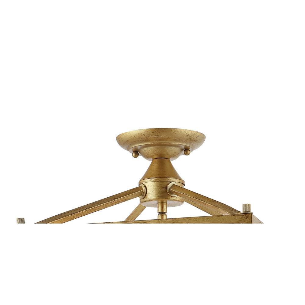 Plains Mini Lantern 12 in. 4-Light Brass Gold Iron Modern Farmhouse LED Flush Mount,