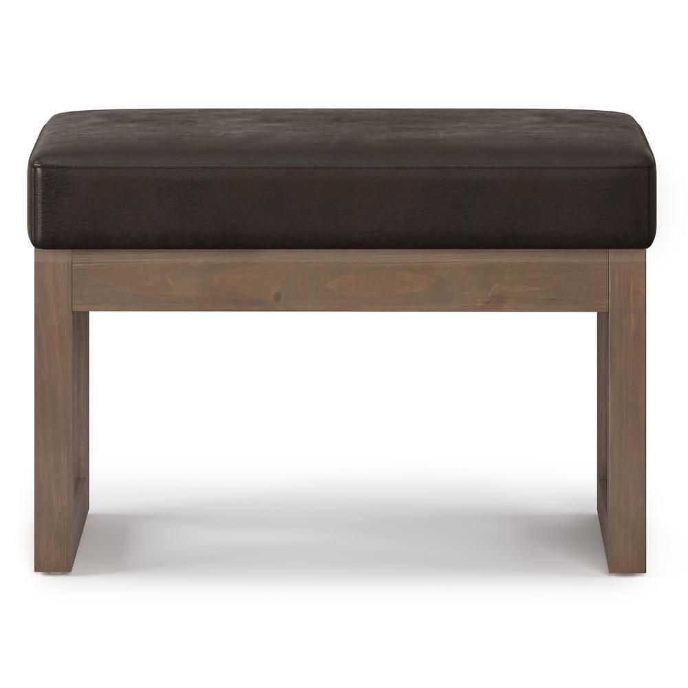 Simpli Home Milltown 26 inch Wide Contemporary Rectangle Footstool Ottoman Bench in Distressed Brown Faux Leather