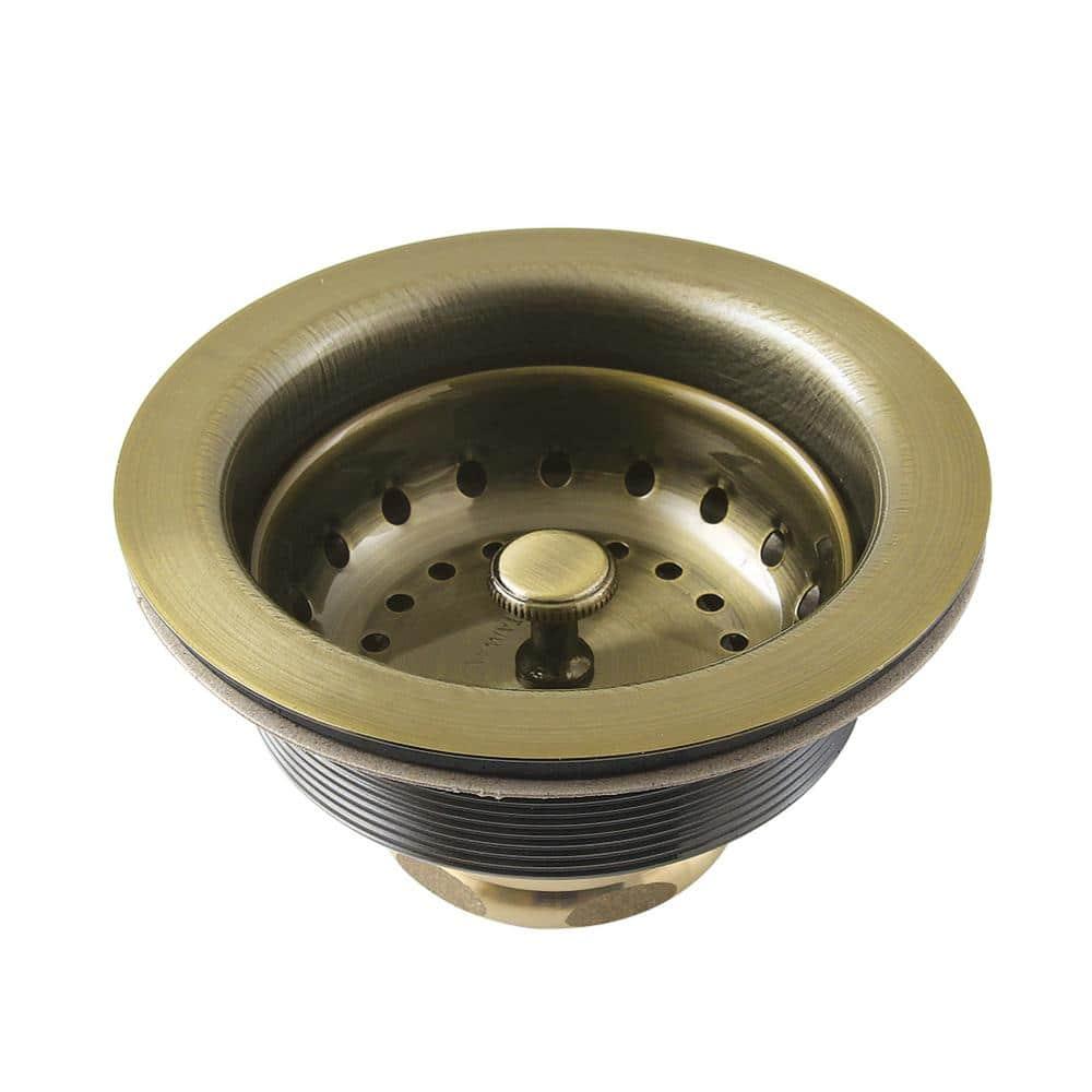 Kingston Brass K121BAB 3.5 in. Fresno Stainless Steel Kitchen Sink Basket Strainer, Antique Brass
