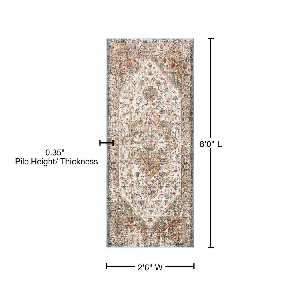 Nuloom 2x8 Justine Vintage Medallion Indoor Area Rug, Beige, Faded Persian Design, Stain Resistant, BedroomLiving Room, Kitchen,