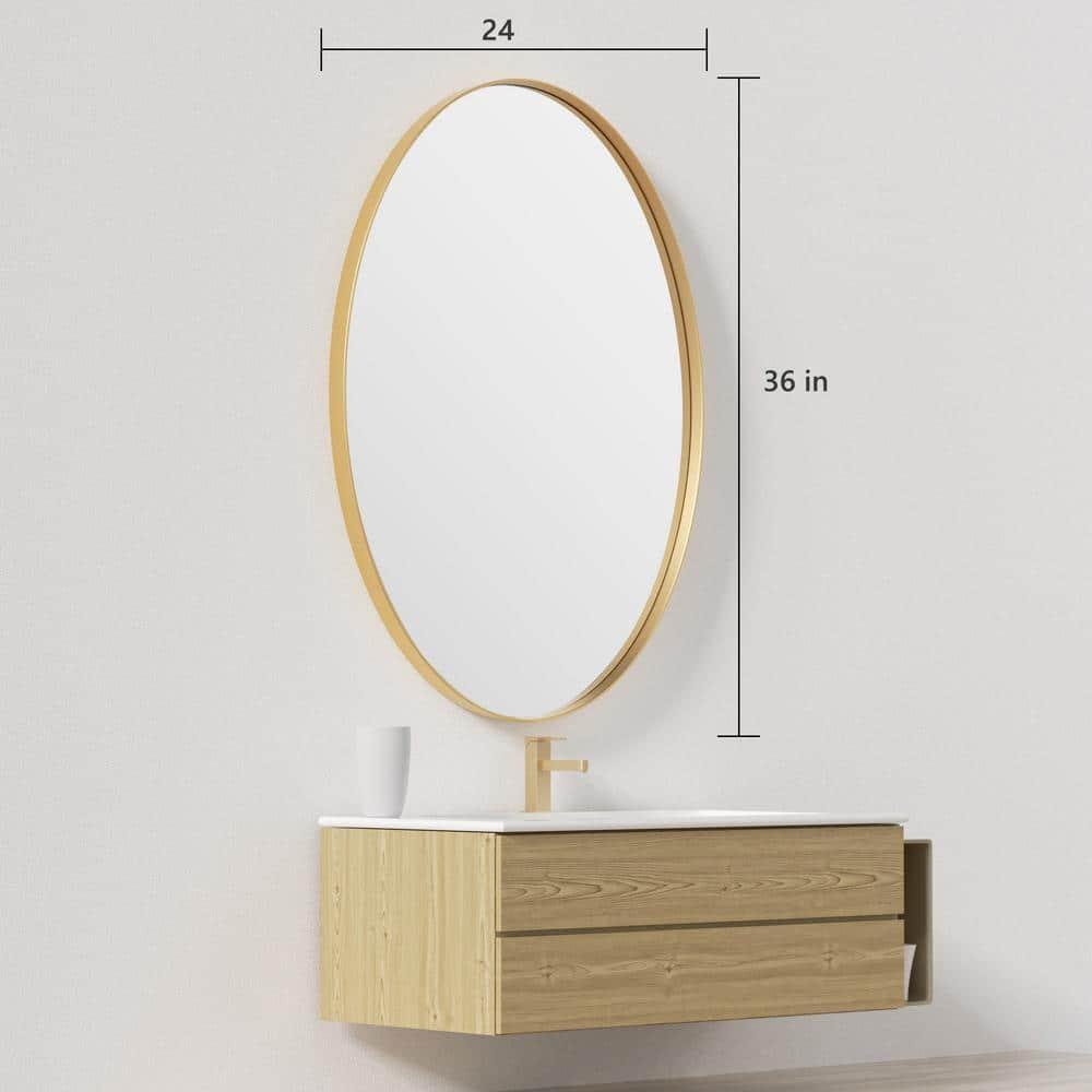 Brightify Gold Oval Mirror for Bathroom 24x36 Inch, Oval Vanity Mirror Gold Metal Frame, Modern Wall Mirror for Bedroom Living Room Farmhouse Fireplace Entryway, Hangs Horizontal or Vertical