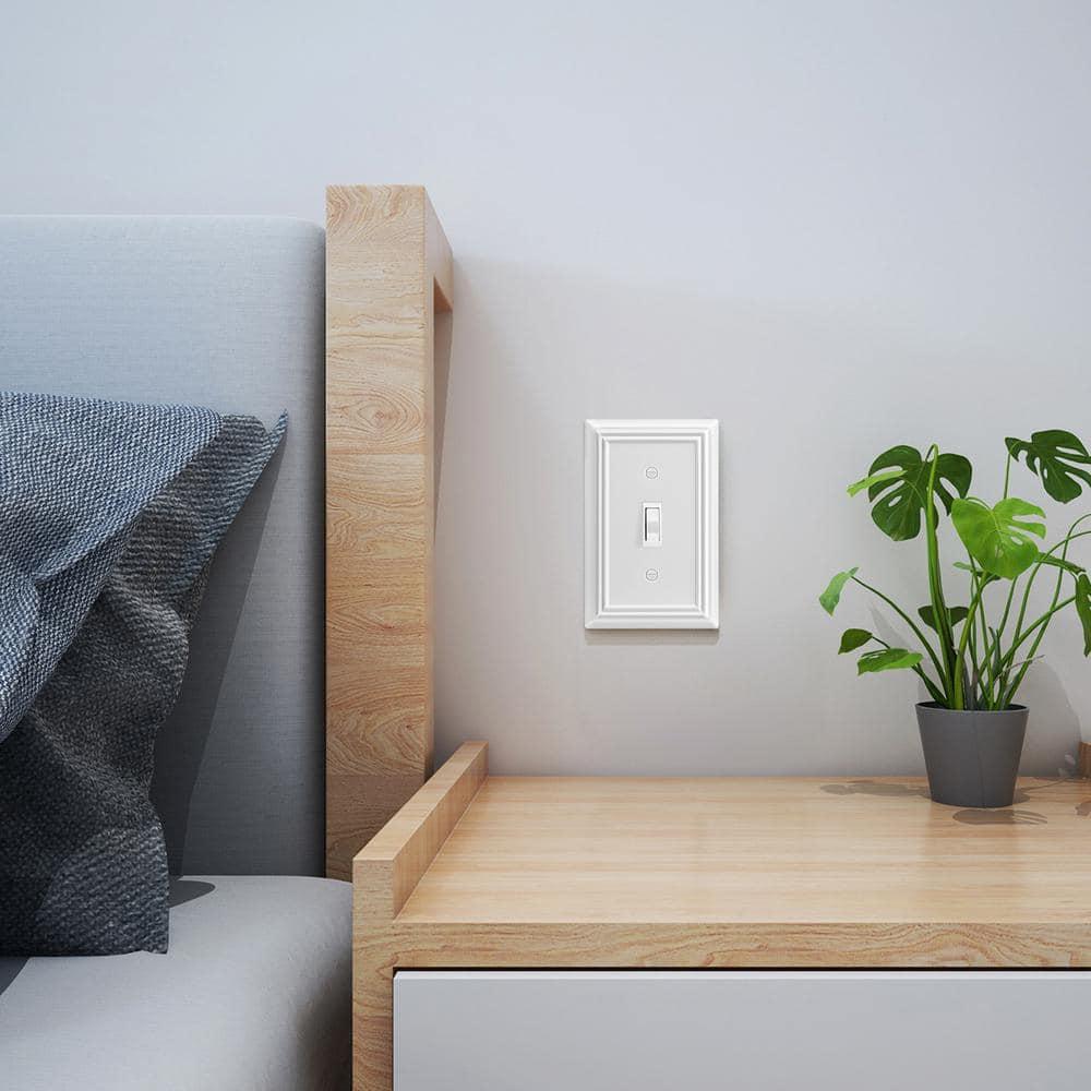 Modern Decorative Wall Plate Switch Plate Outlet Cover, Vintage Retro Wood Grain Design(Single Toggle-4 Pack, White)