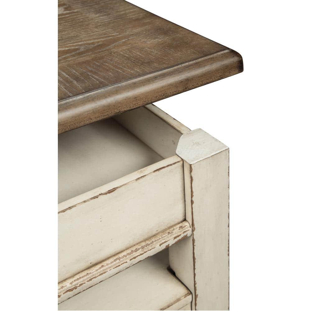 Realyn Coffee Table with Lift Top White/Brown - Signature Design by Ashley: Mid-Century Style, Storage, Wood Legs