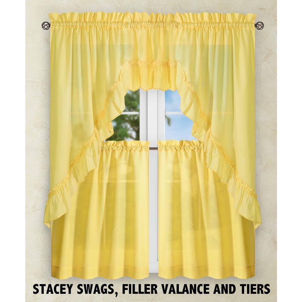 Ellis Stacey 1.5" Rod Pocket High Quality Fabric Solid Color Window Tailored Tier Pair 56"x45" Yellow