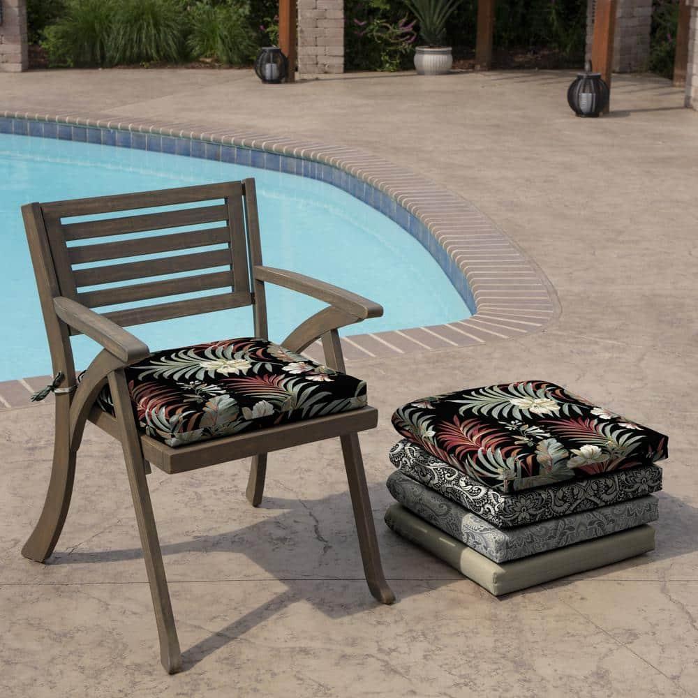 Arden Chair Cushion, 19 x 18, Rain-Proof, Fade Resistant, for Dining, Adirondack, and Rocking Outdoor Chairs Simone Black Tropical