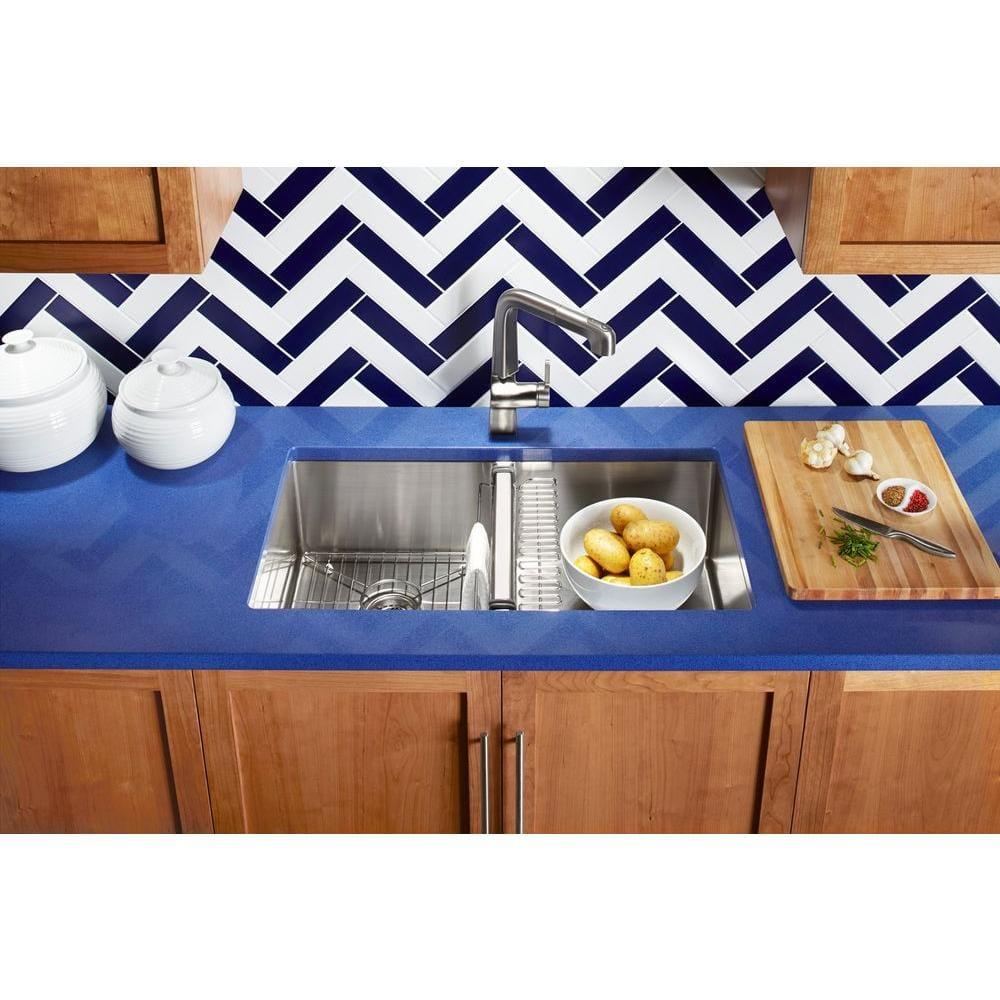 Strive 32" L x 18-1/4" W x 9-5/16" Under-Mount Double-Equal Kitchen Sink with Basin Rack