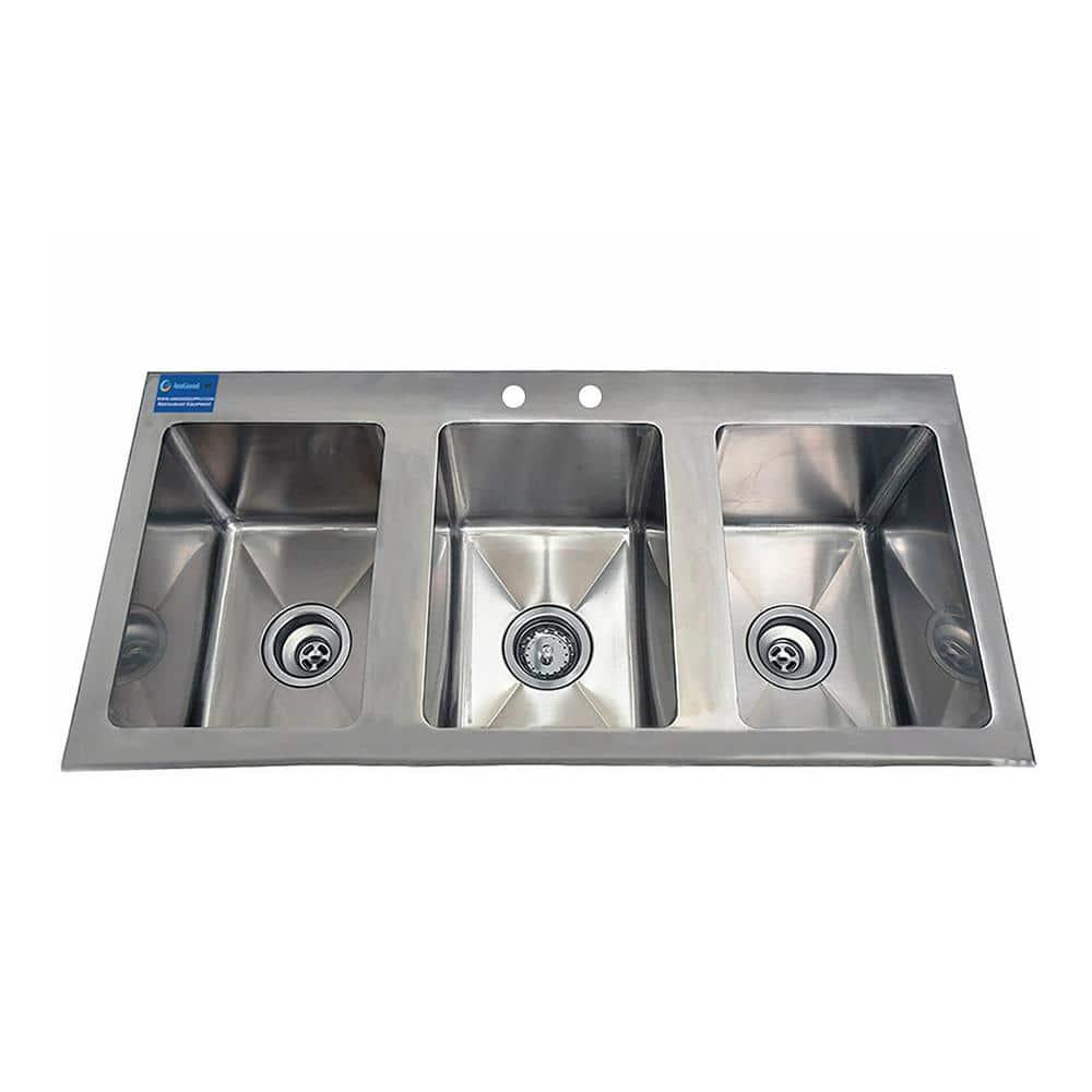 37" L x 18" W Stainless Steel 3 Compartment Drop in Sink