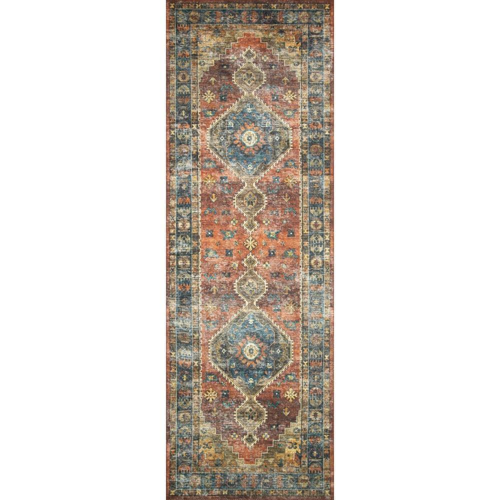 Skye Rust/Blue 6' X 9' Printed Distressed Oriental Area Rug