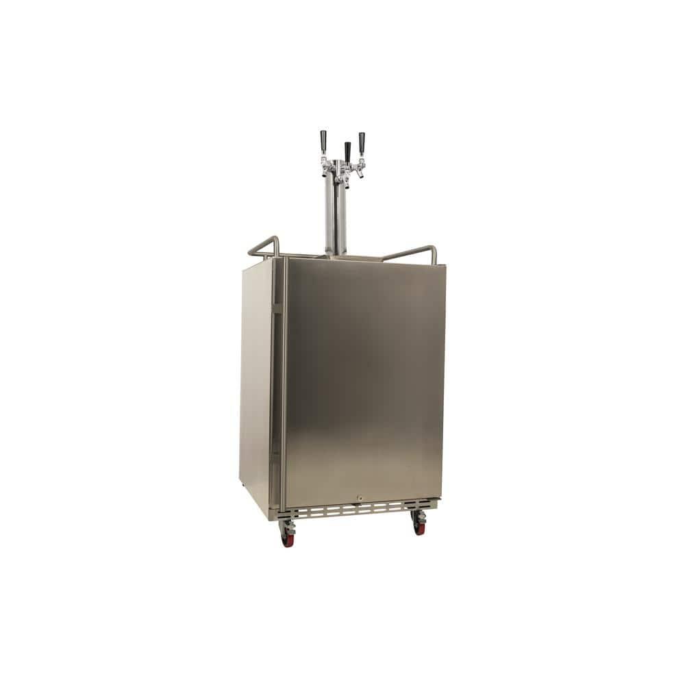 EdgeStar EdgeStar Outdoor Party 6.62 Cubic Feet Silver Outdoor Triple Tap Freestanding Kegerator with Door Lock and Adjustable Temperature