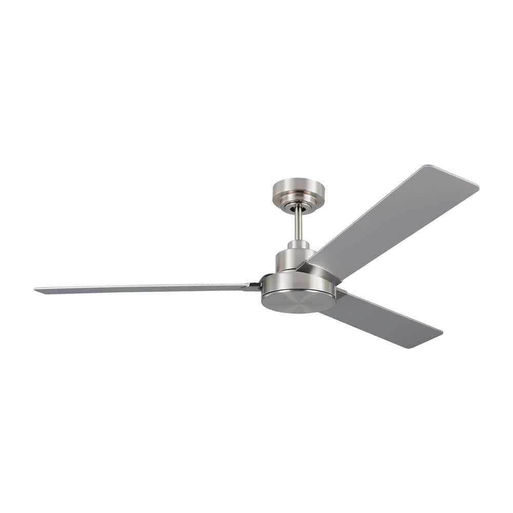 Generation Lighting Jovie 58-in Brushed Steel with Silver/American Walnut reversible blades Blades Propeller Ceiling Fan Without Light ( 3 -Blade )