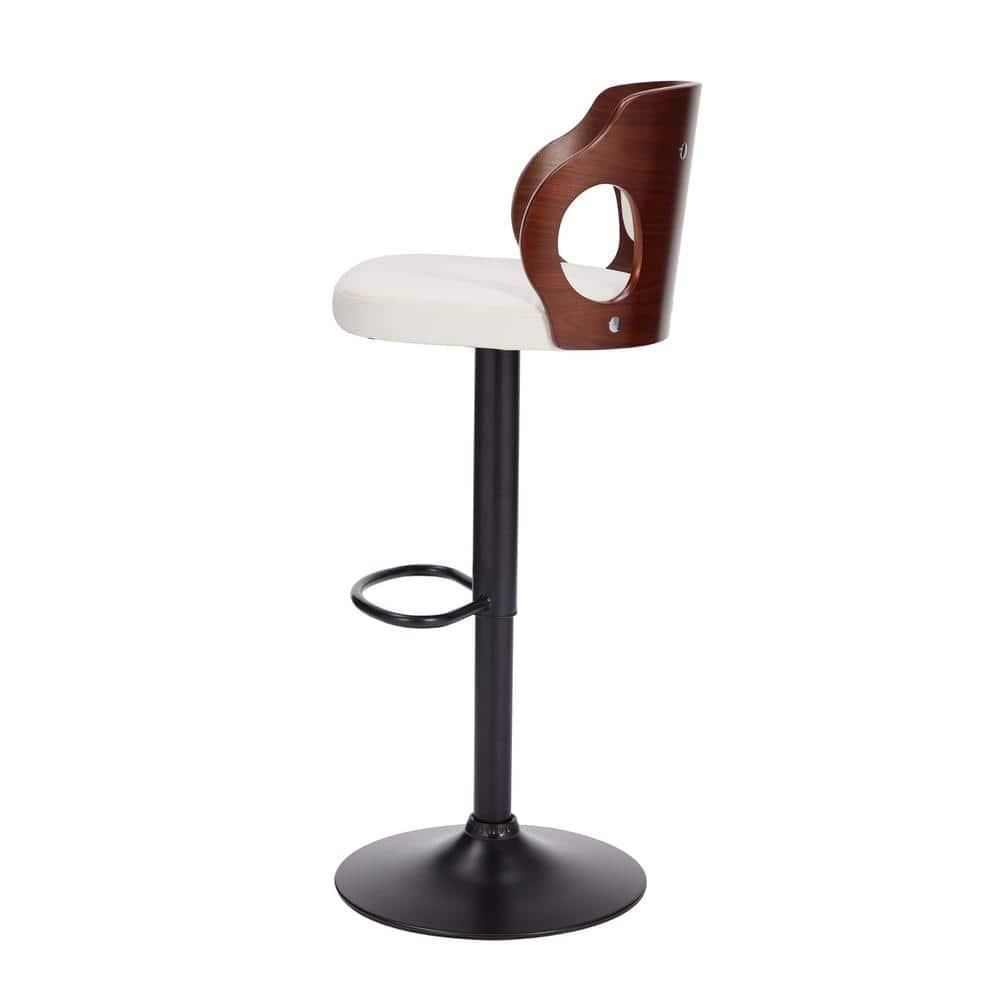 ECOTOUGE Swivel Bar Stools Set of 2, Height Adjustable Island Stools with Bentwood Back, Faux Leather Counter Height Bar Stools for Kitchen, Pub and Cafe, White