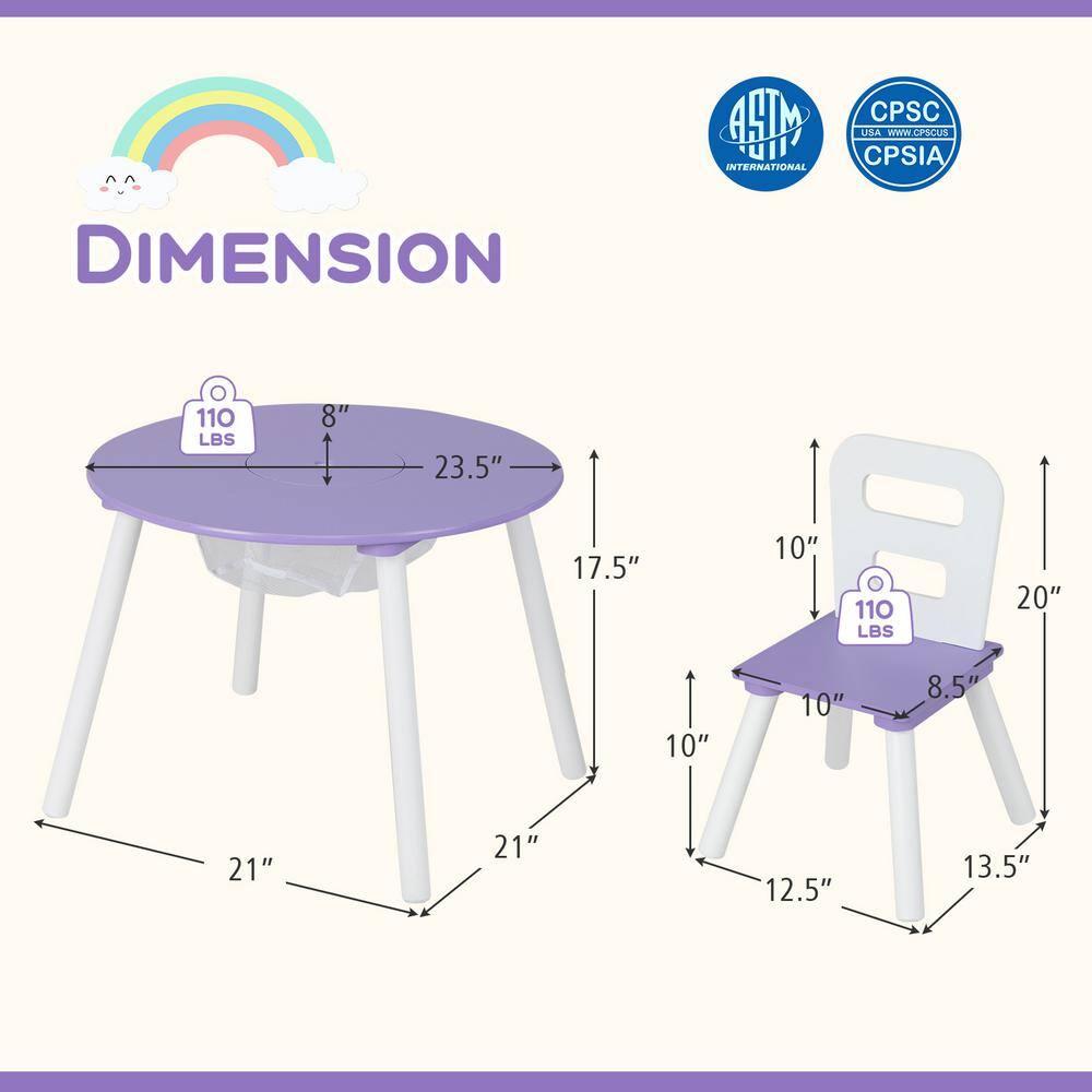 Costzon Kids Table and Chair Set, Wood Activity Table w/Center Mesh Storage, Children Furniture Gift for Boys & Girls, Ideal for Arts, Crafts, Snack Time, Homework, Toddler Table and Chair Set, Purple