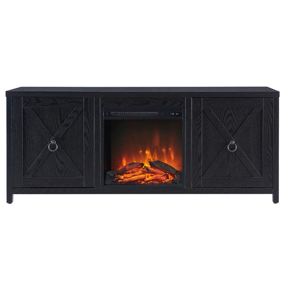 Evelyn&Zoe Granger Rectangular TV Stand with Log Fireplace for TV's up to 65", Black