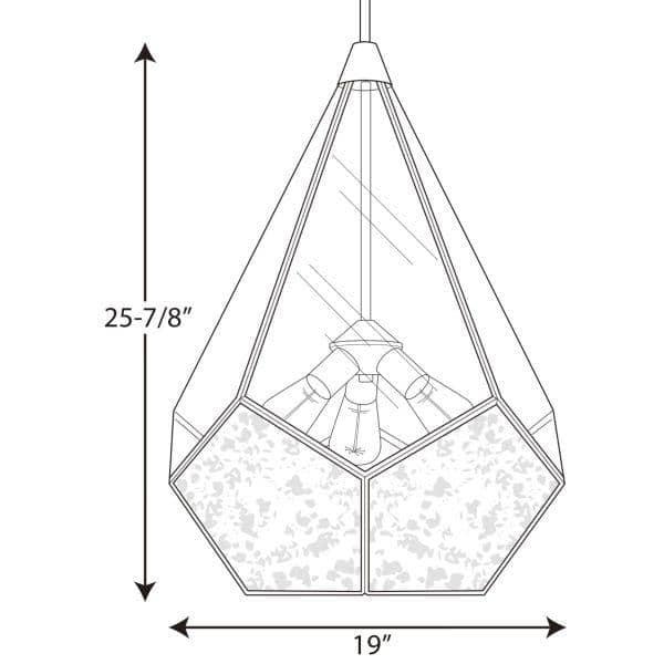 Progress Lighting, Cinq Collection, 3-Light Pendant, Antique Bronze, Glass Shade