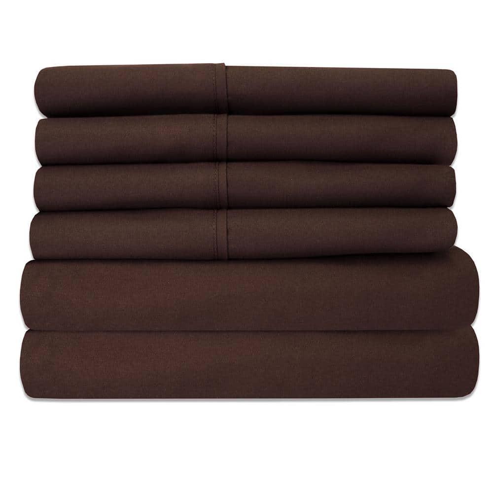 Comfort Canopy - 6 Piece Solid Chocolate Microfiber Bed Sheets for California King Beds