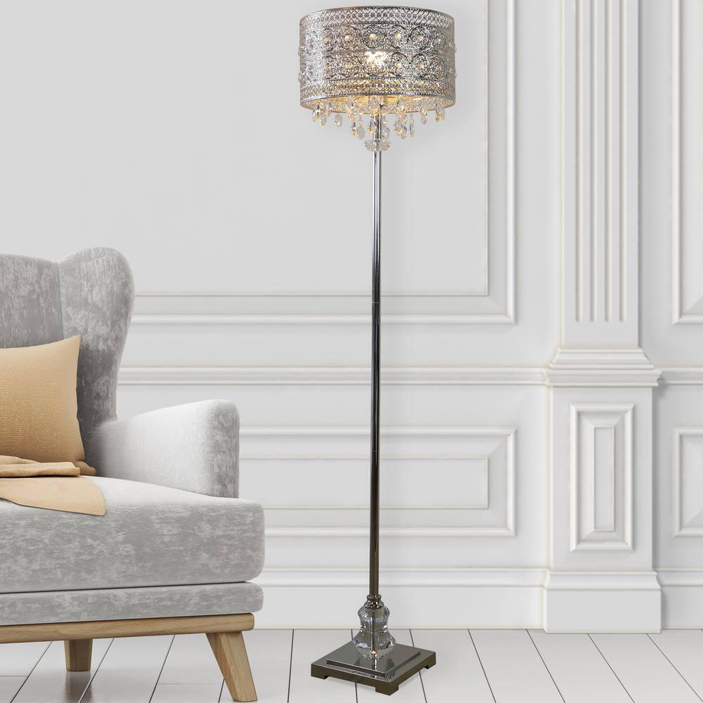 River of Goods Monroe Crystal and Polished Nickel 60.5" Floor Lamp
