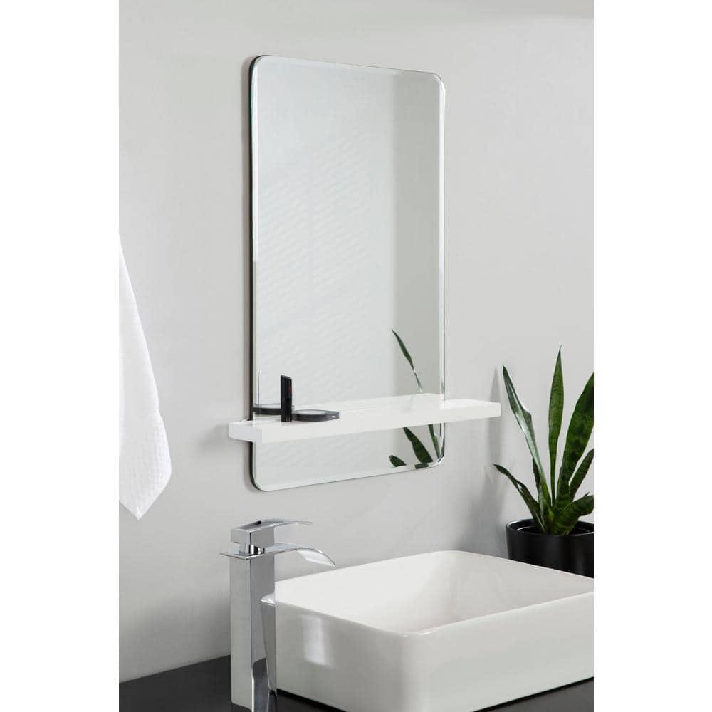 22" x 30" Fosset Frameless Mirror with Shelf White - Kate & Laurel All Things Decor: Chic Bathroom Vanity, Wall Mount