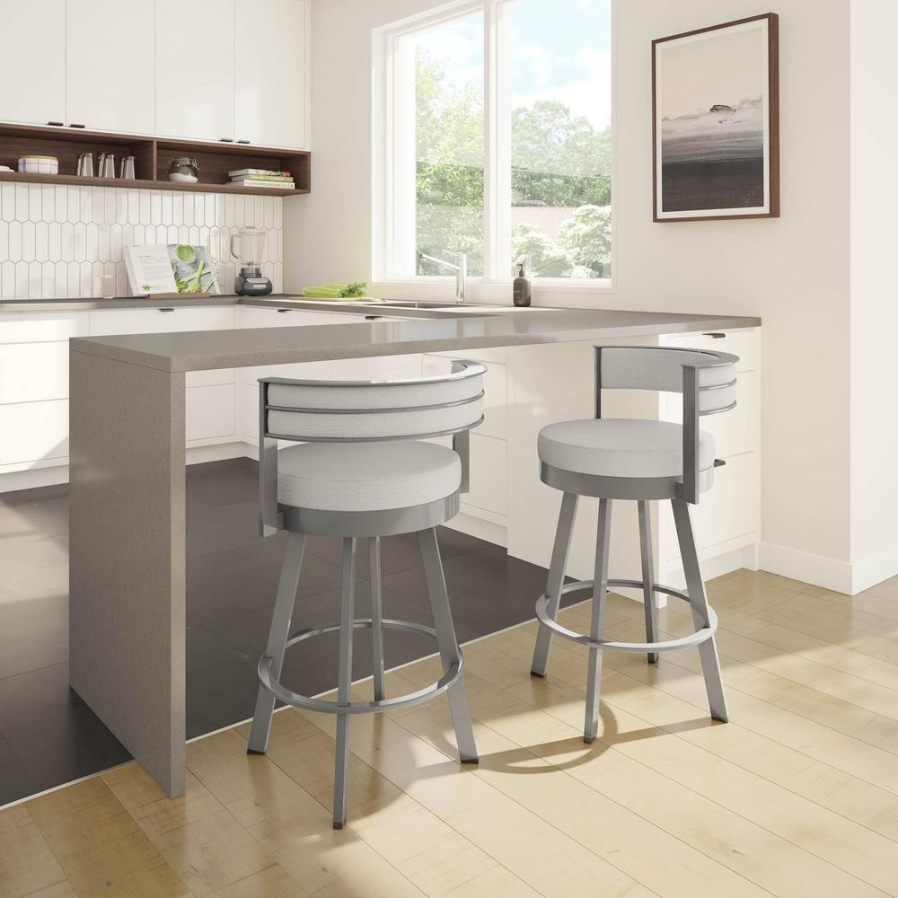 Amisco Browser Upholstered Counter Height Barstool Gray: Oval Back, Polyester, Steel Frame, 300 lbs Capacity
