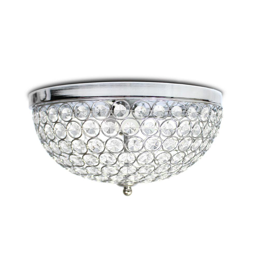 Elegant Designs Elipse Crystal 13" Modern Metal 2 Light Bowl Shaped Ceiling Flush Mount Fixture, Chrome