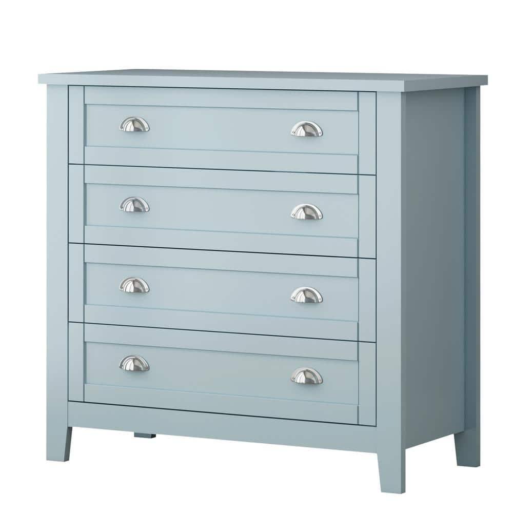 GDFStudio Bowen Grayish Blue Birch Wood Drawer Dresser with Shell Handle, 4 Tier