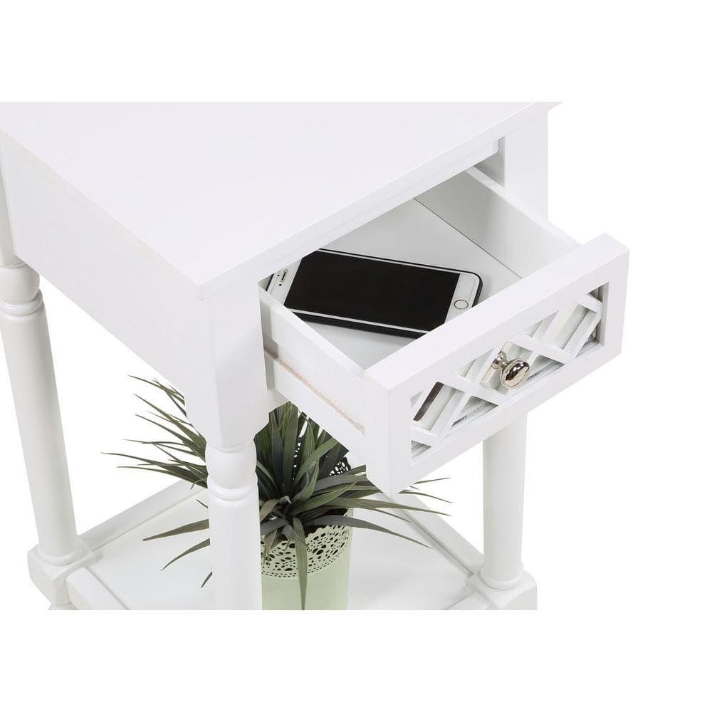 Convenience Concepts French Country Khloe Deluxe 1 Drawer Accent End Table 14" - Traditional Farmhouse Side Table with Mirrored Storage Drawer and Shelf for Living Room, White