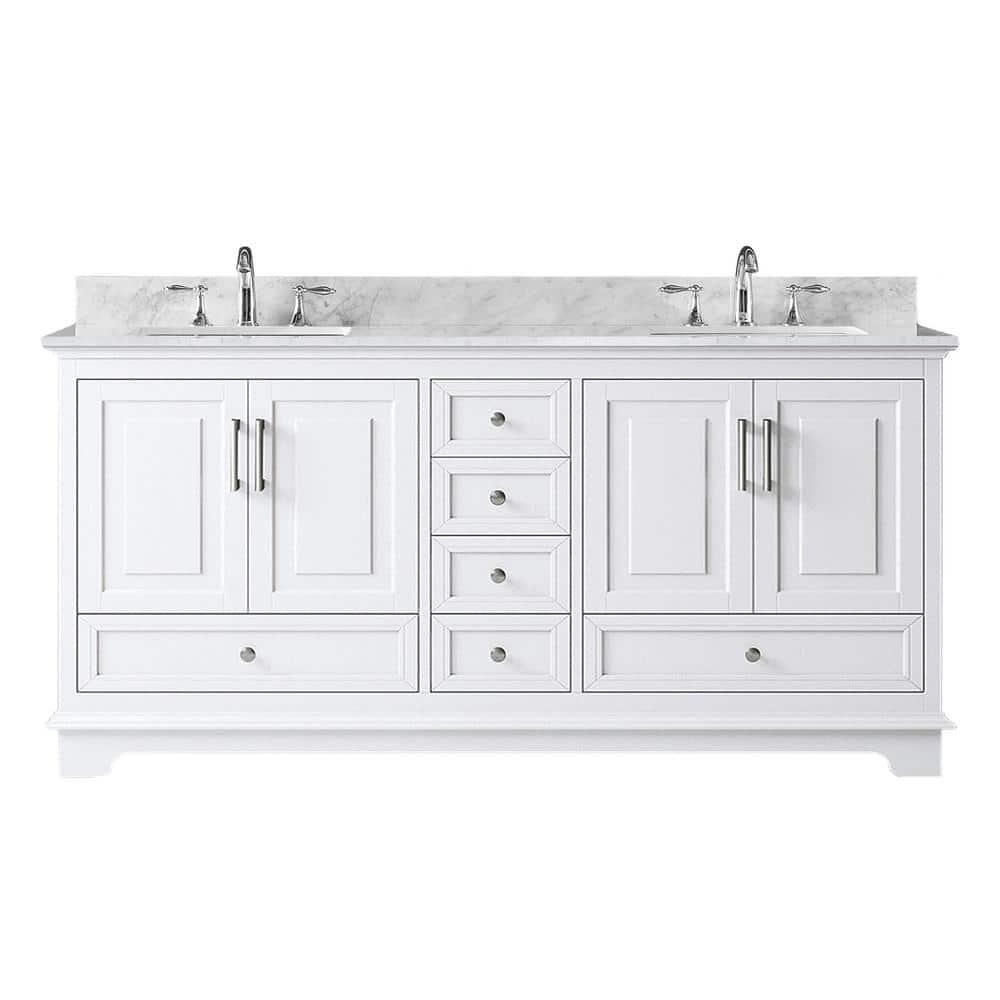 72'' Double Bathroom Vanity with Carrara Marble Top