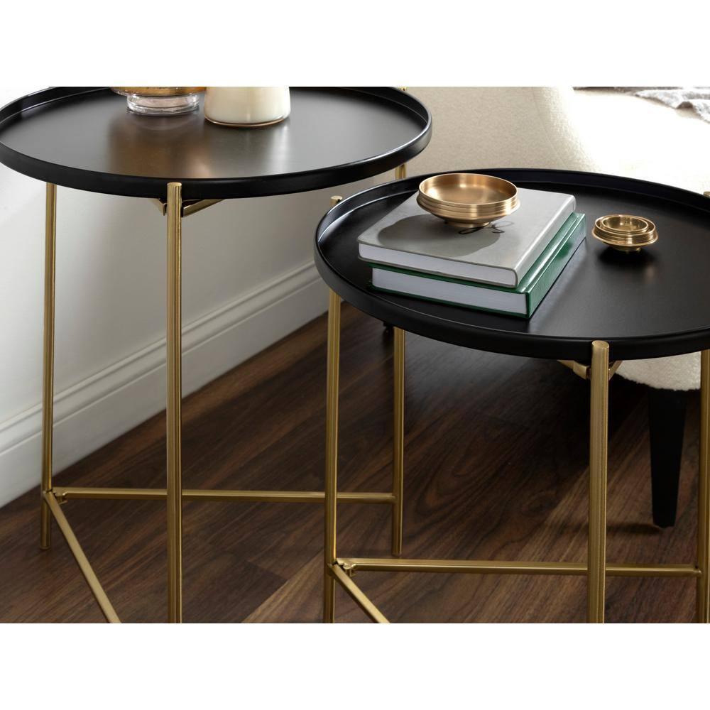 Kate and Laurel Ulani Round Metal Nesting Table, 2 Piece, Black and Gold