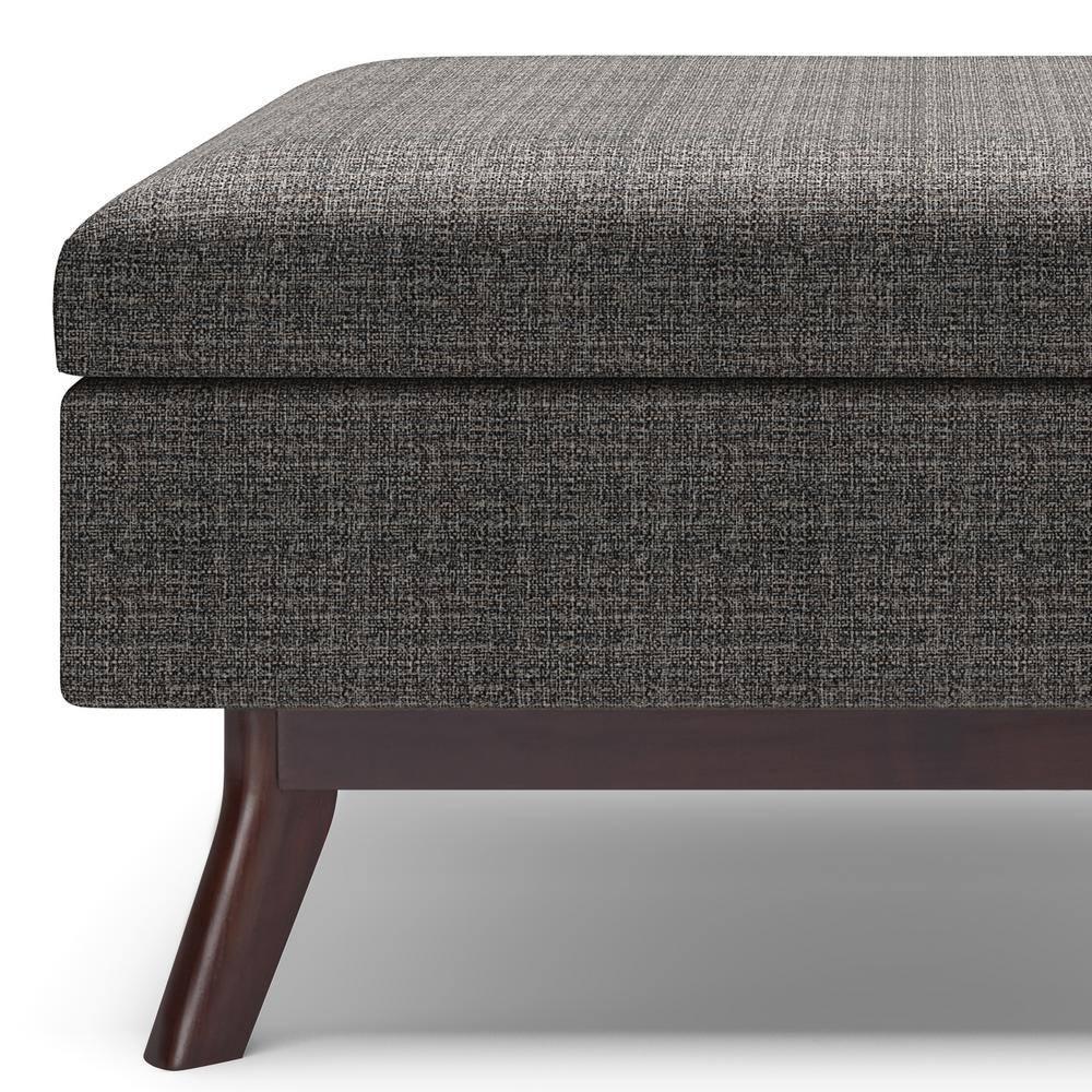 Simpli Home Owen 34"W Upholstered Coffee Table Storage Ottoman with Lift Top and Solid Wood Legs