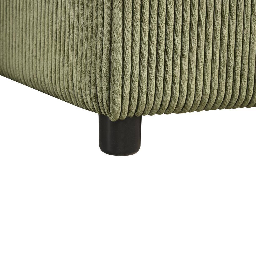 HOMES: Inside + Out Paeke Sleeper Sectional Sofa Corduroy with Storage Chaise and Reversible Green