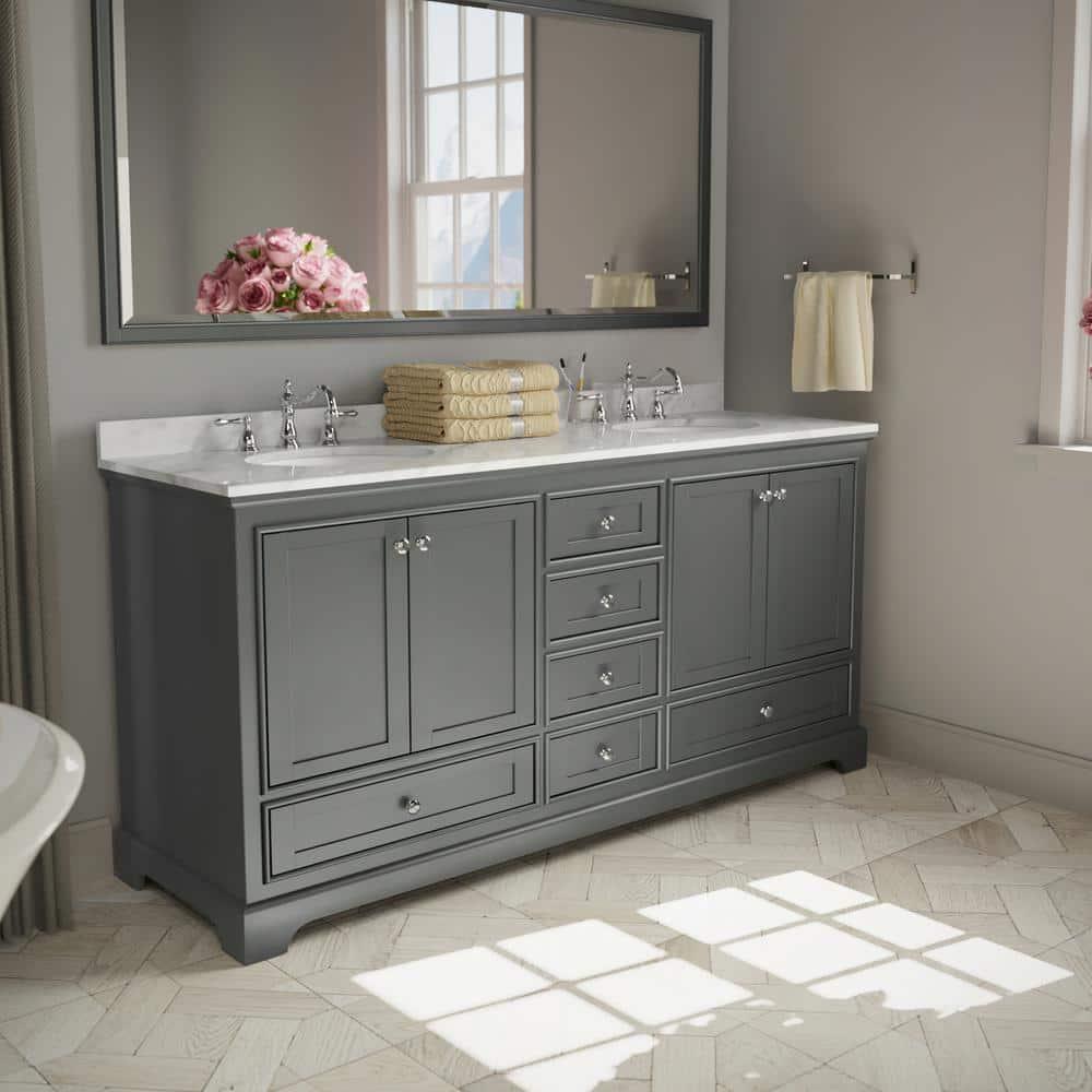 Wyndham Collection Deborah 80'' Double Bathroom Vanity with Marble Top