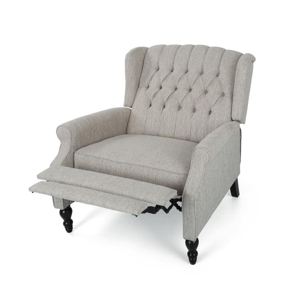 Noble House Albert Oversized Fabric Push Back Recliner, Light Gray