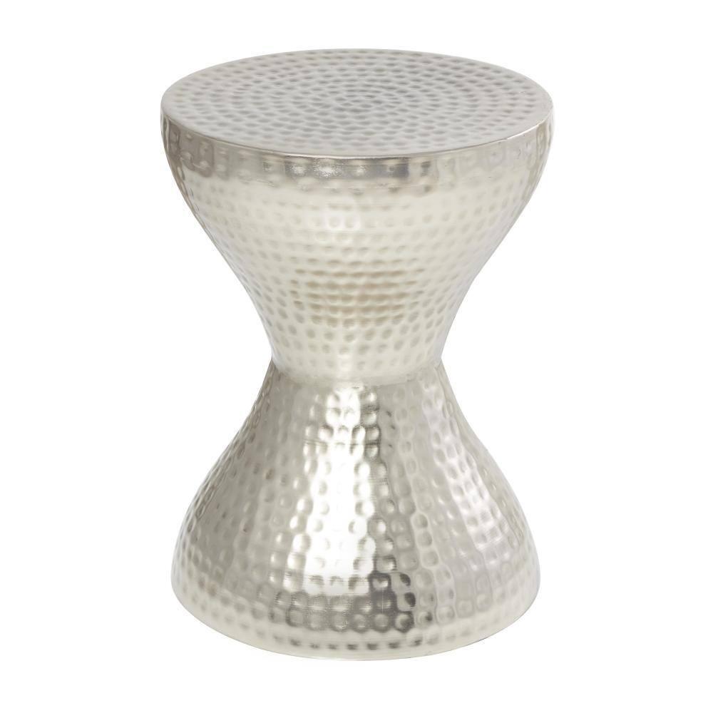 Modern Hourglass Hammered Metal Accent Table Silver - Olivia & May: Industrial Style, Iron Frame, No Assembly Required