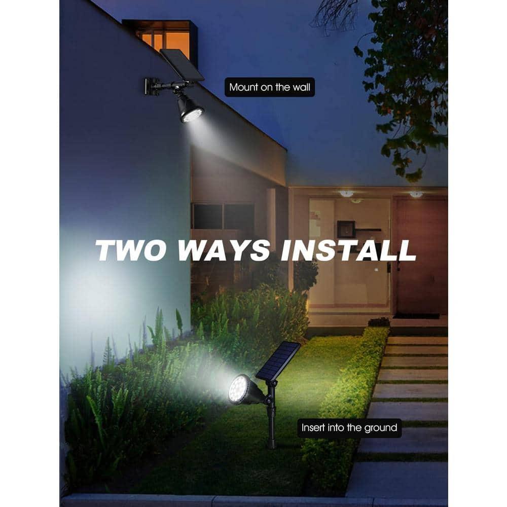 DBF Solar Outdoor Lights, 600LM Solar Spot Lights Outdoor Waterproof, 2-in-1 Adjustable Landscape Spotlights LED Flag Pole Light for Garden Yard Patio Driveway Garage Pool(Cool White, 2 Pack)