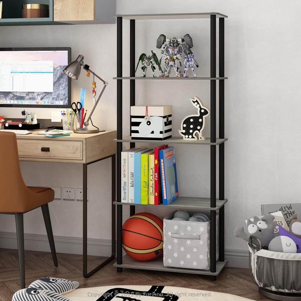 Furinno 5-Tier Tall Decorative Bookshelf Storage Bookcase Open Multipurpose Shelves Display Rack for Living Room&Home Office,Light Cherry/Black