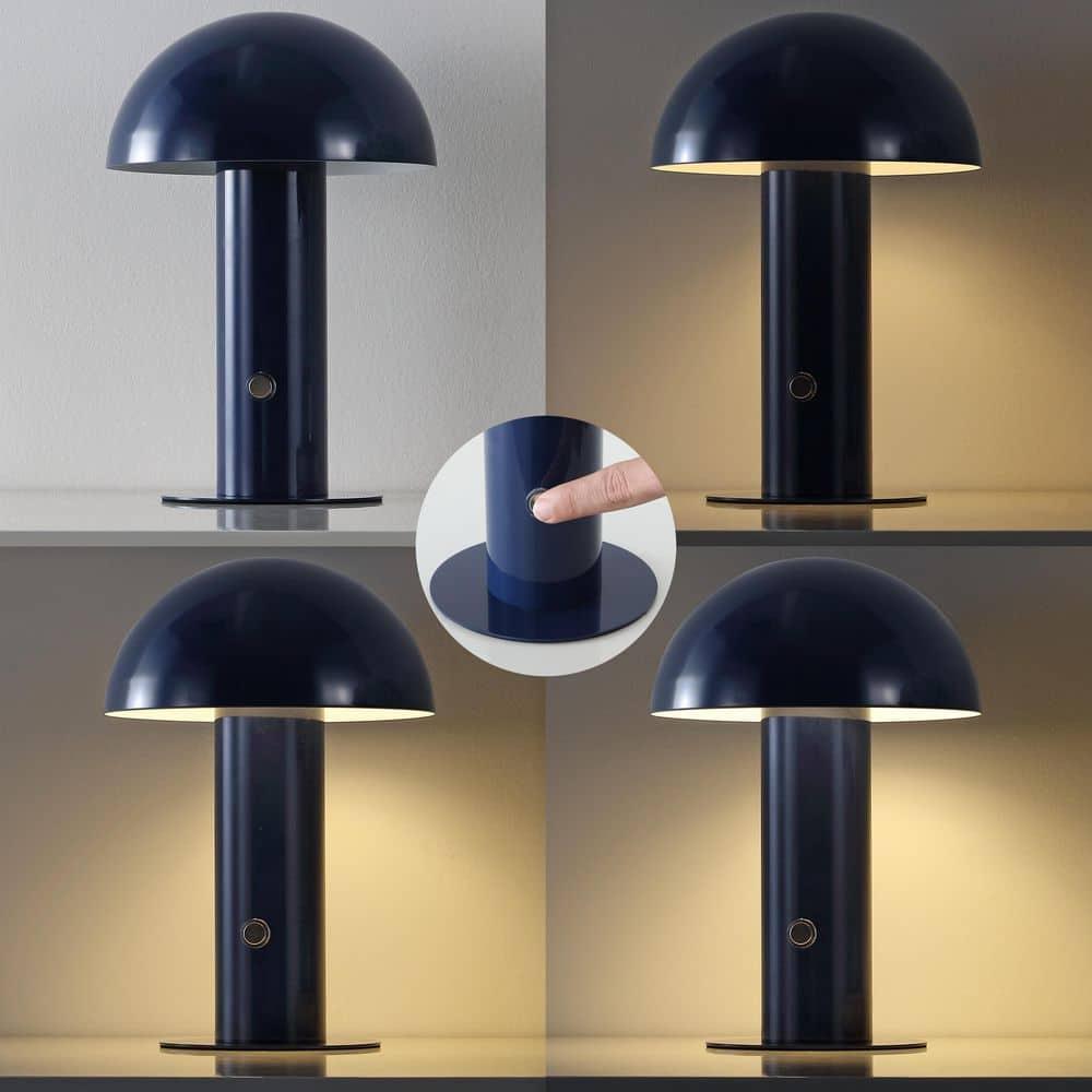 JONATHAN Y JYL7115E Boletus 10.75" Contemporary Bohemian Rechargeable/Cordless Iron Integrated Portable LED Mushroom Table Lamp, Modern, Coastal for living room, dinning room, bedroom, Navy