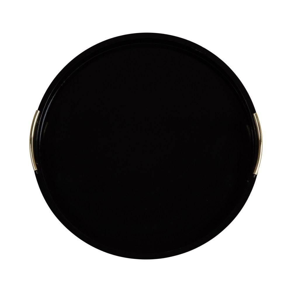 Kate and Laurel Lipton Round Decorative Tray with Metal Handles, 22" Diameter, Black