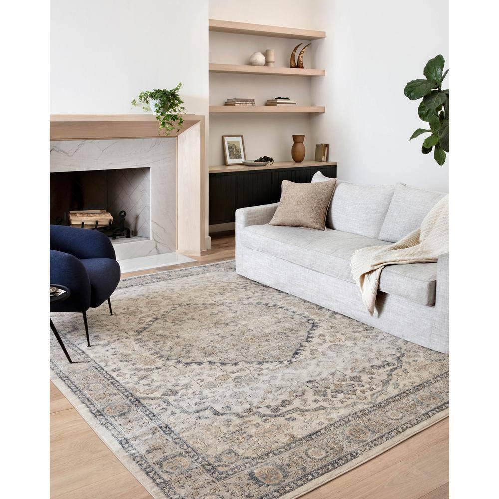 Teagan Natural and Light Grey Rectangular Oriental Area Rug