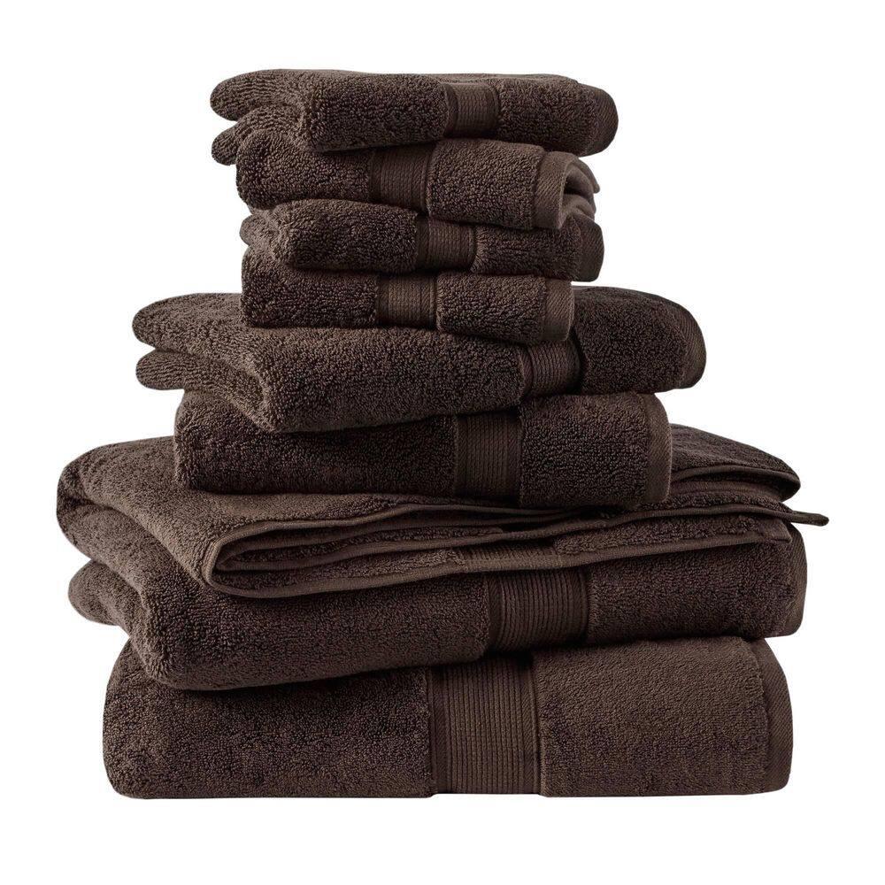 8pc Cotton Bath Towel Set Brown: Madison Park, Heavyweight Terry, OEKO-TEX Certified